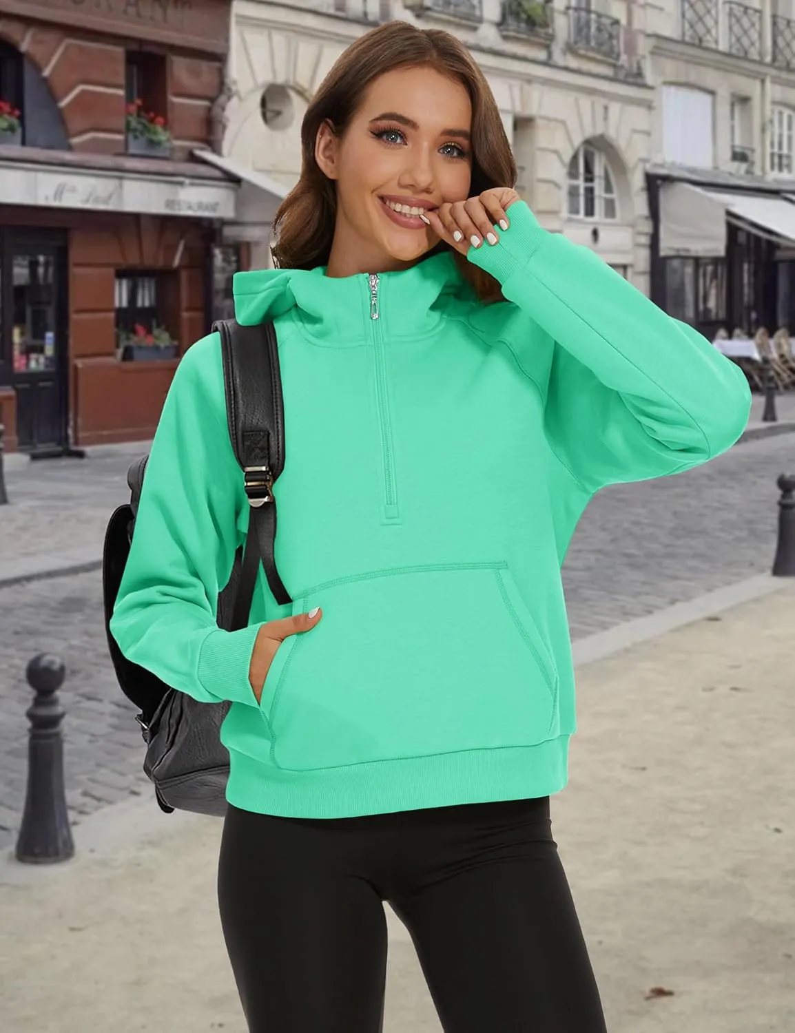 MAGCOMSEN Women's Half Zip Cropped Sweatshirts Fleece Lined Hoodie Quarter Zip Pullover Activewear Sweater with Pockets