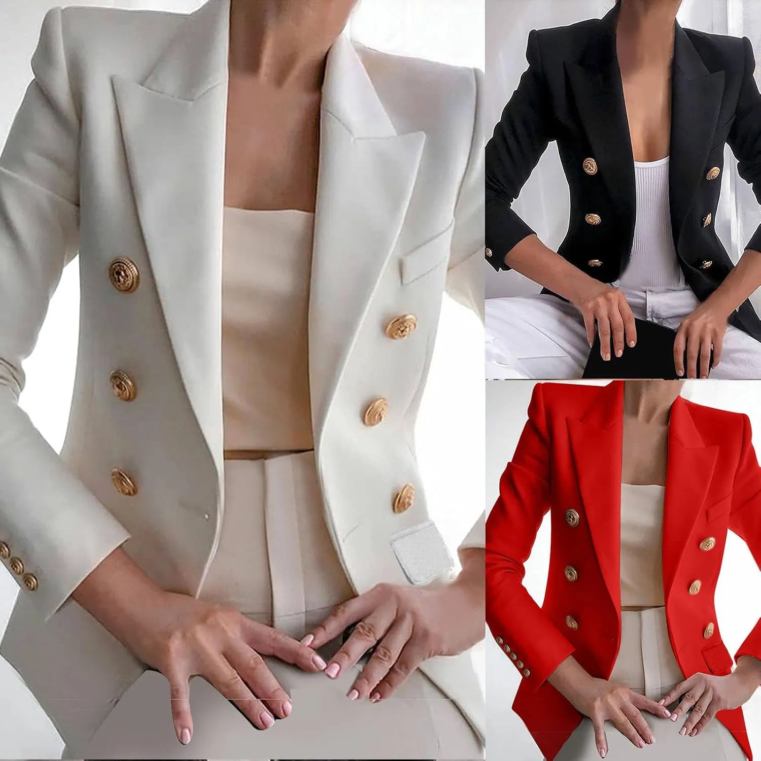 maisdgop Tweed Blazers for Women Casual Open Front Jacket Long Sleeve Work Office Blazer Oversized Lapel Blazer with Pockets