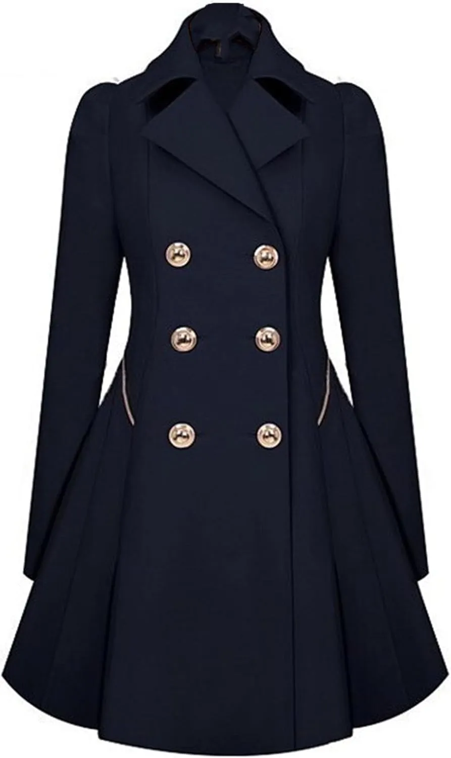 Maiyifu-GJ Womens Mid-length Trench Coat Notch Lapel Double Breasted Dress Overcoat Thicken Wool Coats Jacket with Pocket