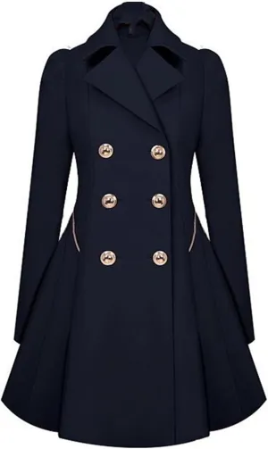 Maiyifu-GJ Womens Mid-length Trench Coat Notch Lapel Double Breasted Dress Overcoat Thicken Wool Coats Jacket with Pocket