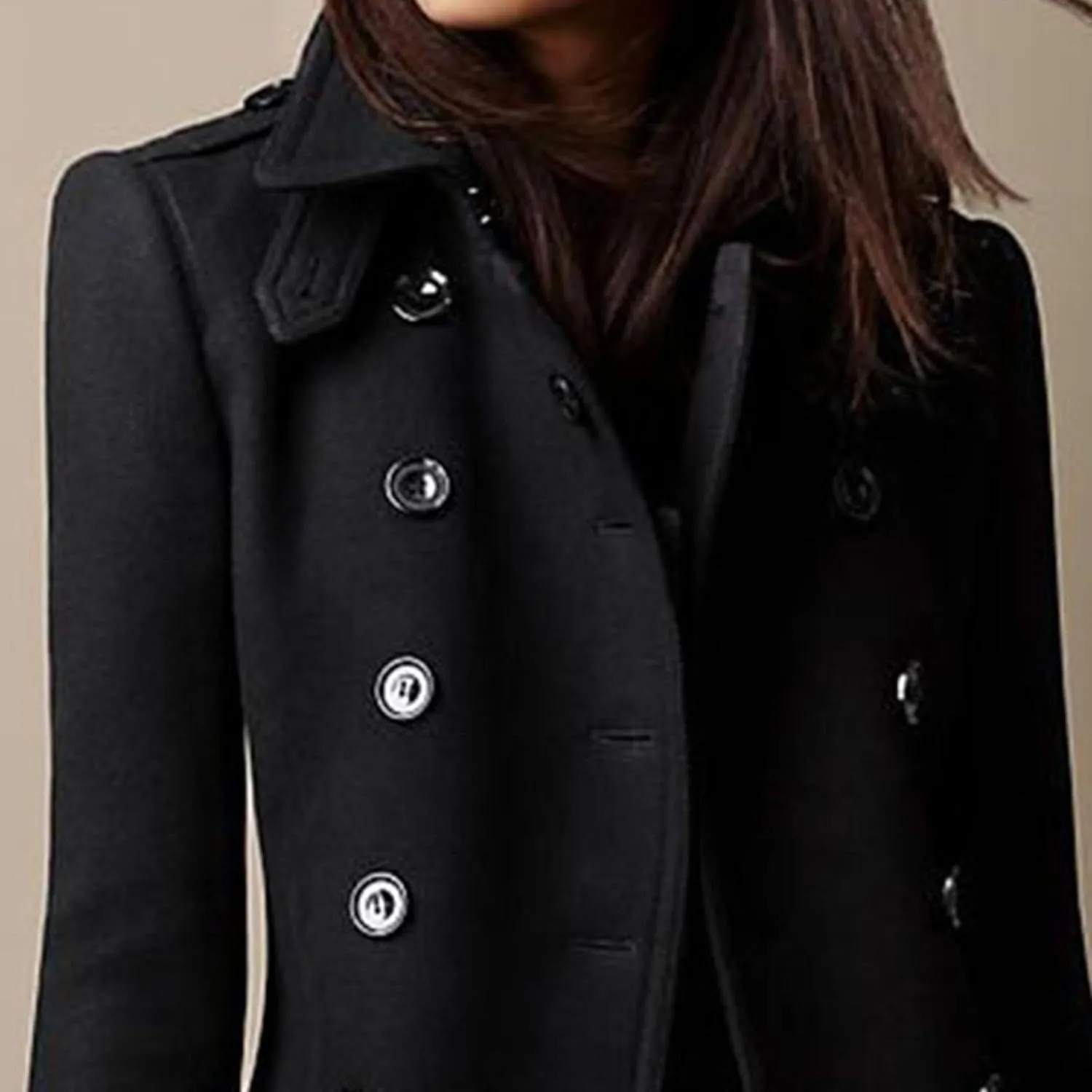 Maiyifu-GJ Womens Mid Long Wool Blend Coats Notched Lapel Collar Double Breasted Coat Fall Winter Jackets Overcoat