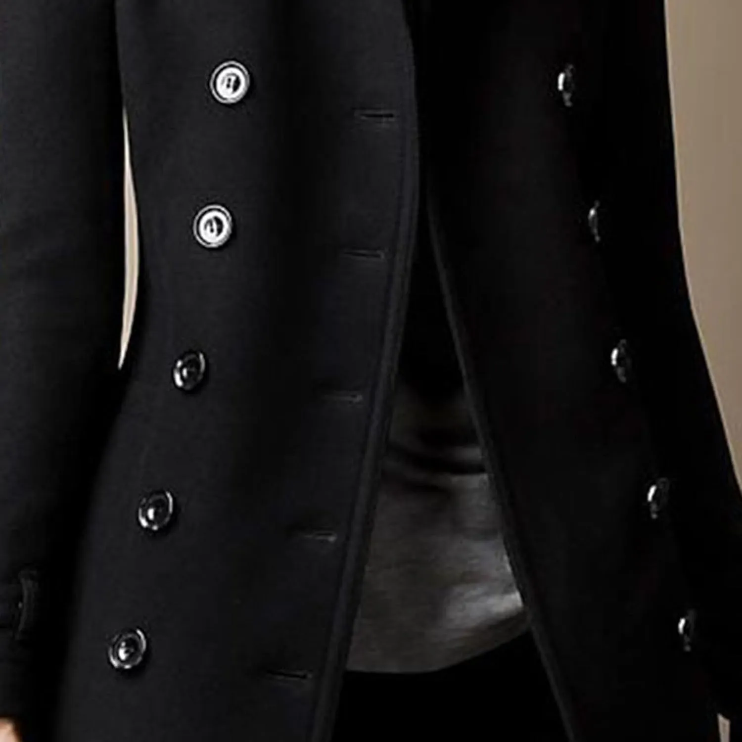 Maiyifu-GJ Womens Mid Long Wool Blend Coats Notched Lapel Collar Double Breasted Coat Fall Winter Jackets Overcoat
