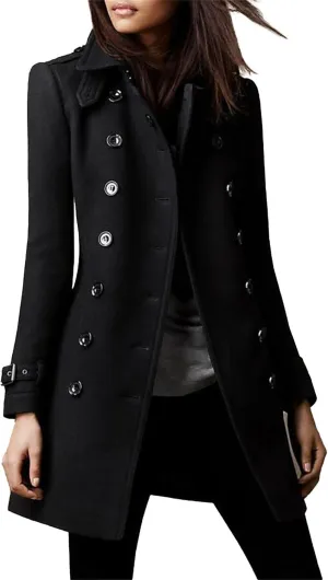 Maiyifu-GJ Womens Mid Long Wool Blend Coats Notched Lapel Collar Double Breasted Coat Fall Winter Jackets Overcoat