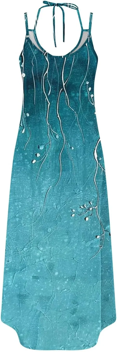 Maxi Dresses for Women 2025 Spaghetti Strap Sleeveless Floral Dress Boho Beach Vacation Sundress Resort Wear
