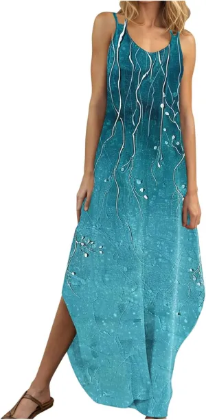 Maxi Dresses for Women 2025 Spaghetti Strap Sleeveless Floral Dress Boho Beach Vacation Sundress Resort Wear