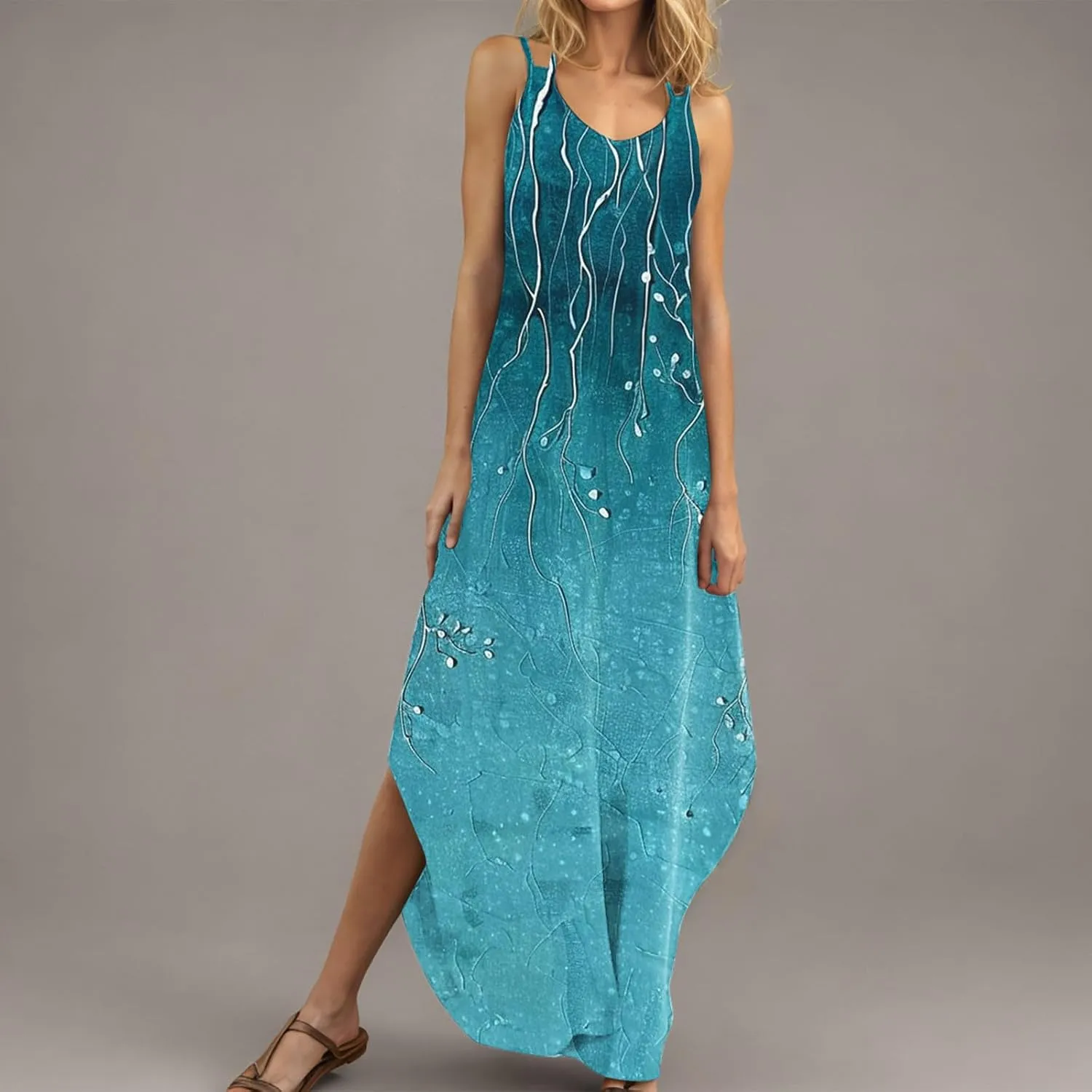 Maxi Dresses for Women 2025 Spaghetti Strap Sleeveless Floral Dress Boho Beach Vacation Sundress Resort Wear