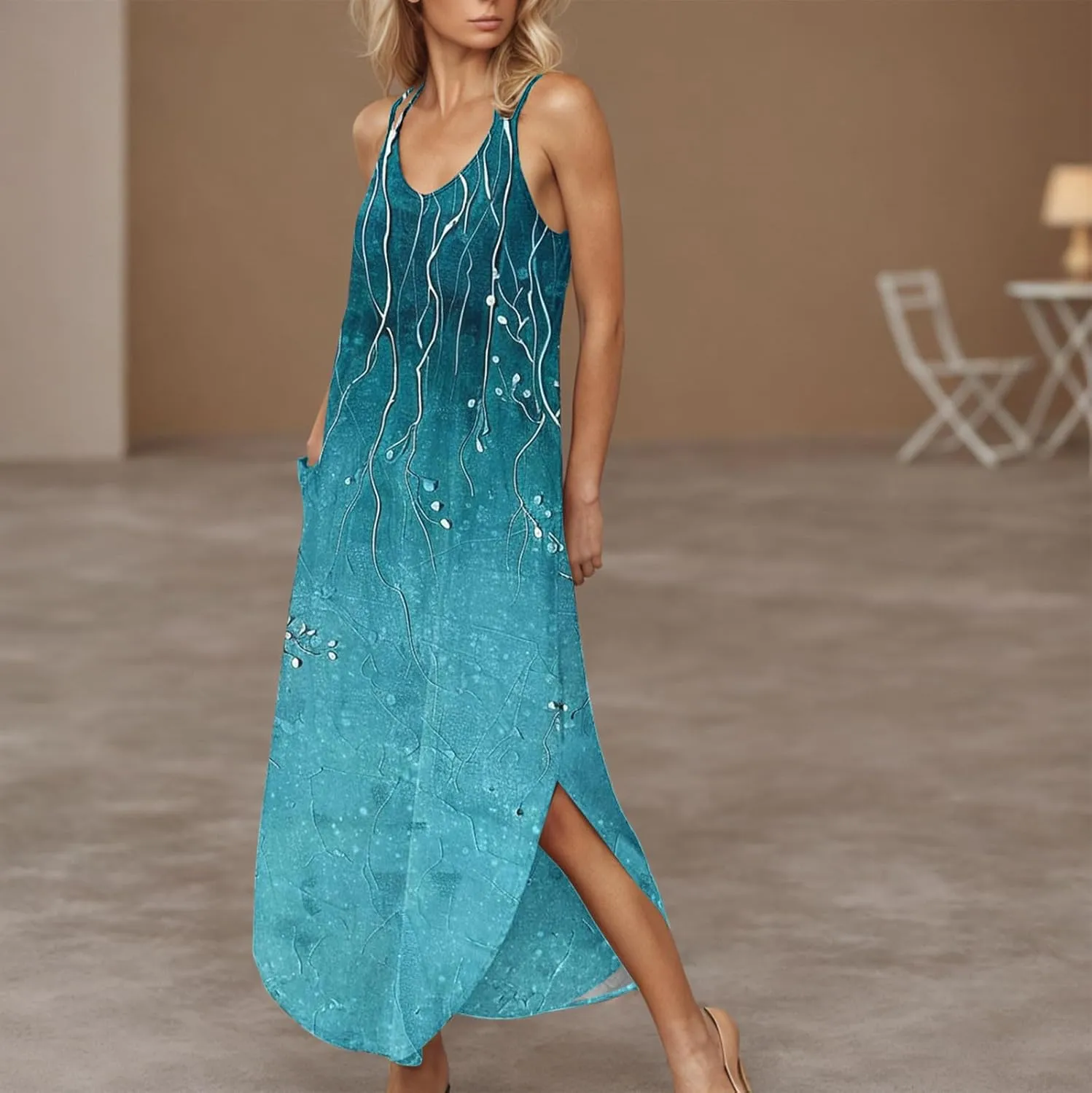 Maxi Dresses for Women 2025 Spaghetti Strap Sleeveless Floral Dress Boho Beach Vacation Sundress Resort Wear