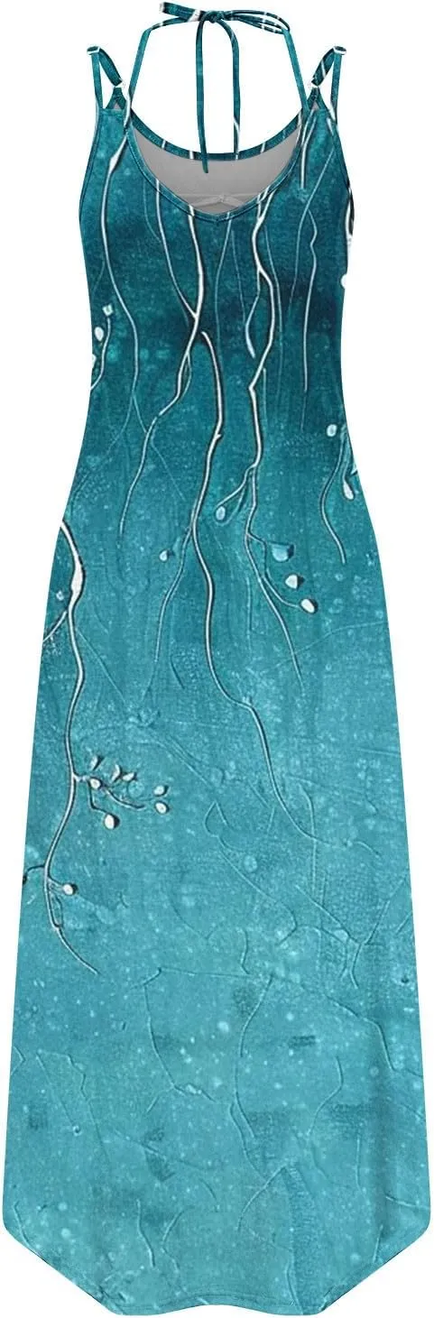 Maxi Dresses for Women 2025 Spaghetti Strap Sleeveless Floral Dress Boho Beach Vacation Sundress Resort Wear