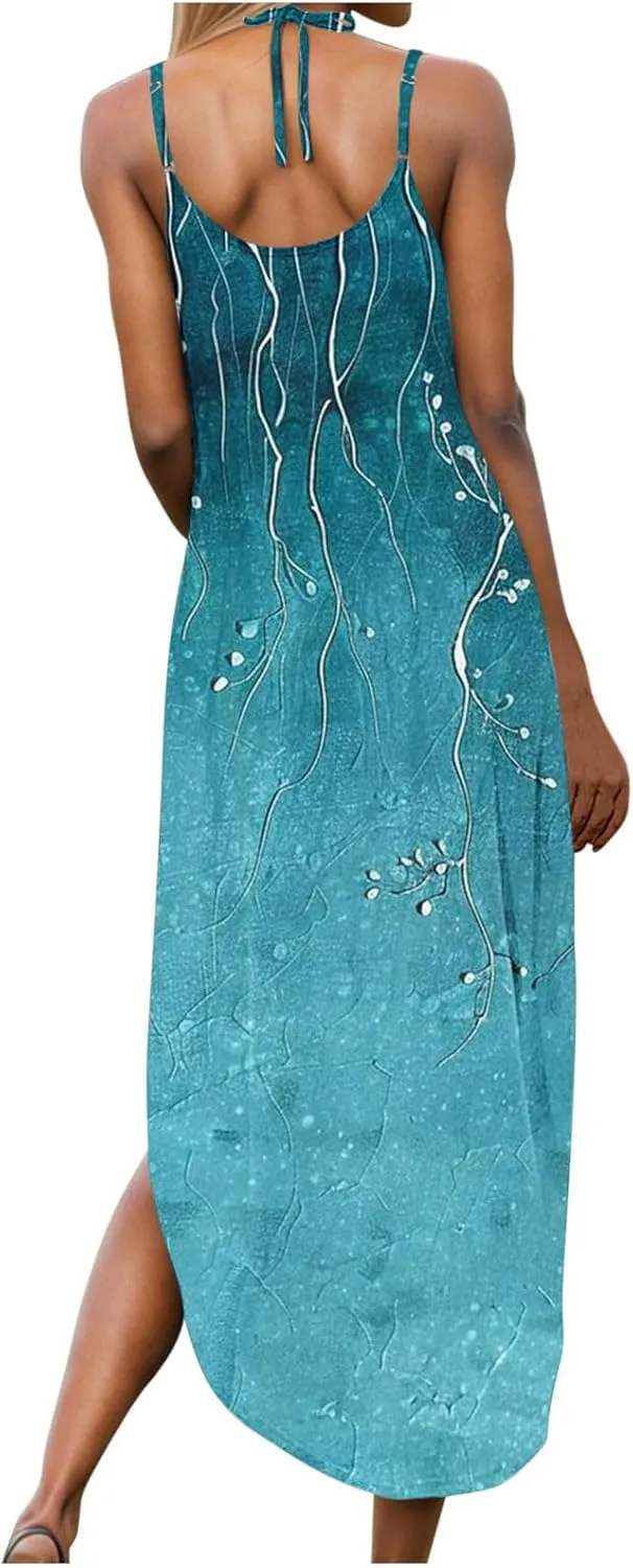 Maxi Dresses for Women 2025 Spaghetti Strap Sleeveless Floral Dress Boho Beach Vacation Sundress Resort Wear