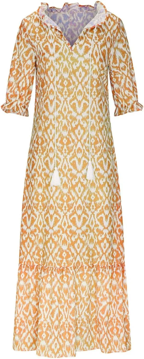 Maxi Dresses for Women 2025 V Neck Vintage Floral Dress Drawstring V Neck Spring Summer Dresses Beach Sundress