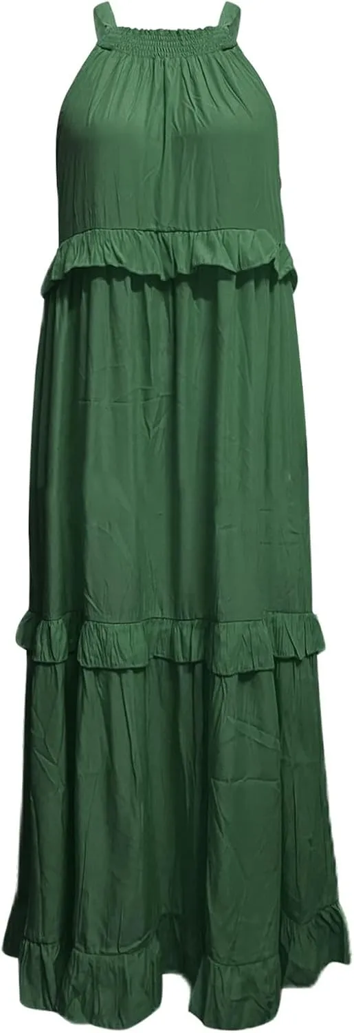 Maxi Long Dresses for Women 2025 Trendy Sleeve Sexy Tiered Flowy Dress Loose Fit Smocked Ruffle Swing Beach Sundresses