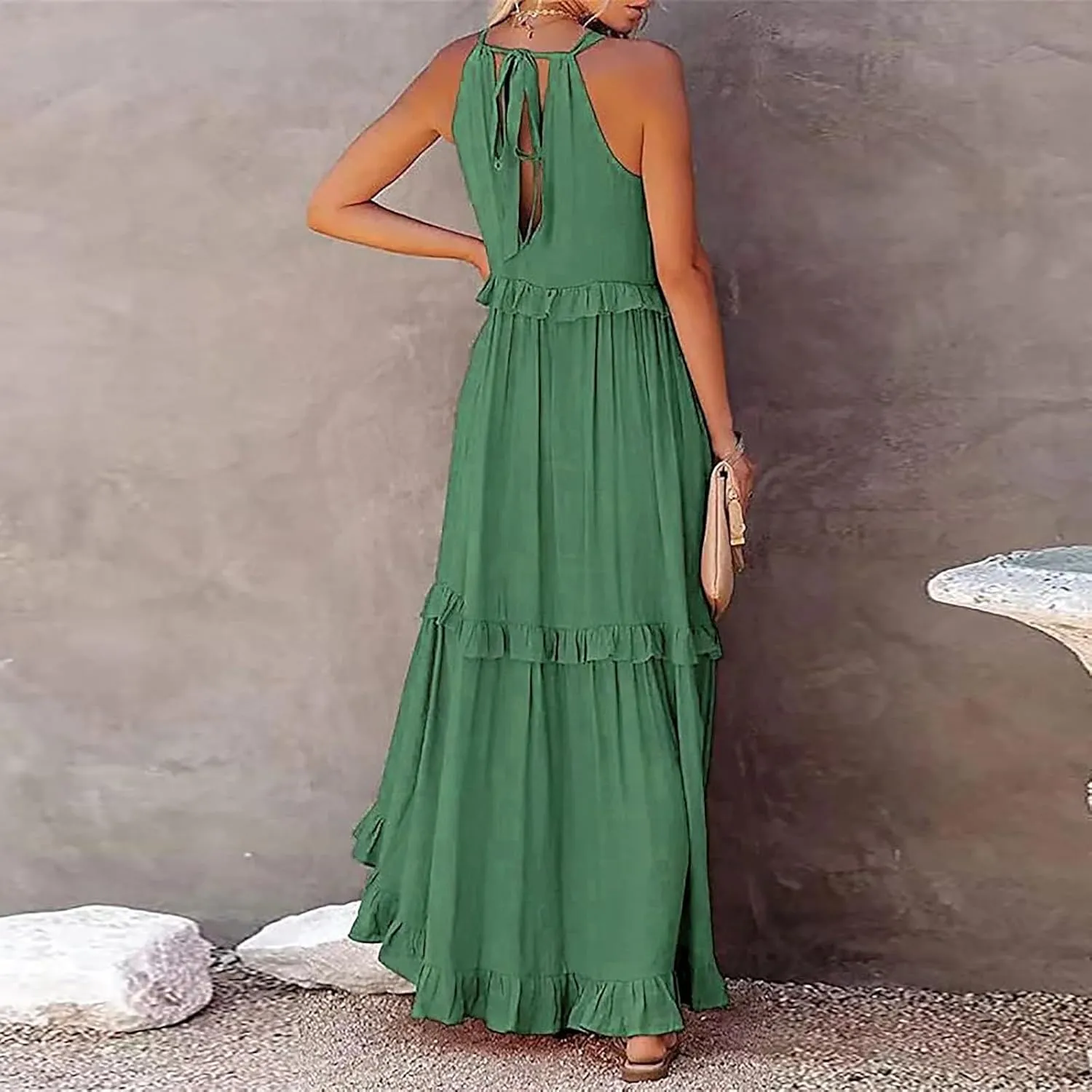 Maxi Long Dresses for Women 2025 Trendy Sleeve Sexy Tiered Flowy Dress Loose Fit Smocked Ruffle Swing Beach Sundresses