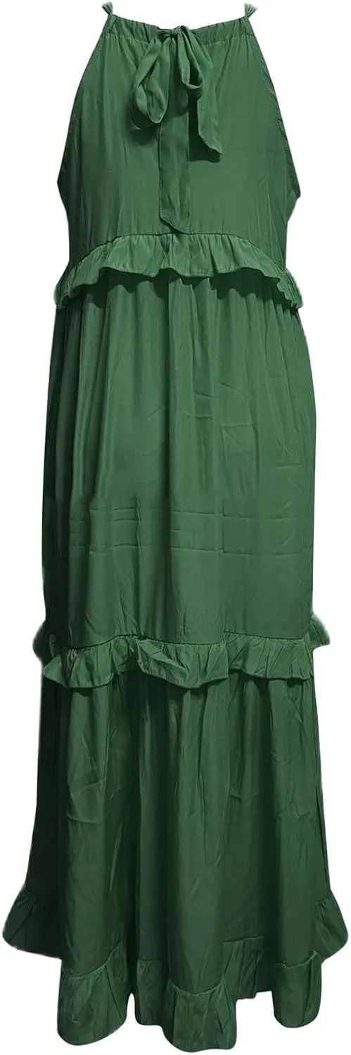 Maxi Long Dresses for Women 2025 Trendy Sleeve Sexy Tiered Flowy Dress Loose Fit Smocked Ruffle Swing Beach Sundresses