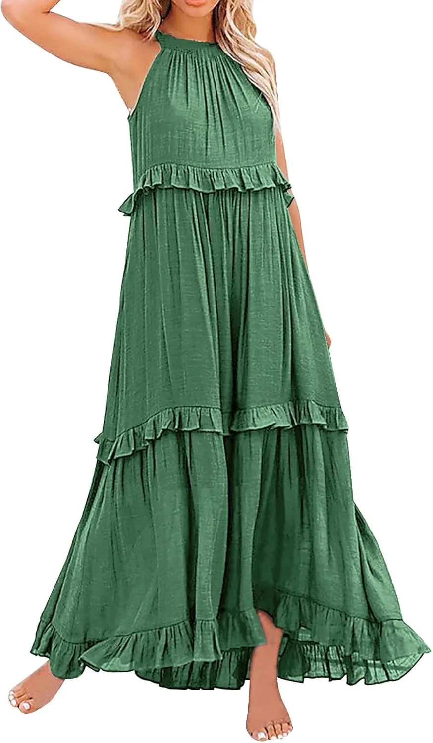 Maxi Long Dresses for Women 2025 Trendy Sleeve Sexy Tiered Flowy Dress Loose Fit Smocked Ruffle Swing Beach Sundresses