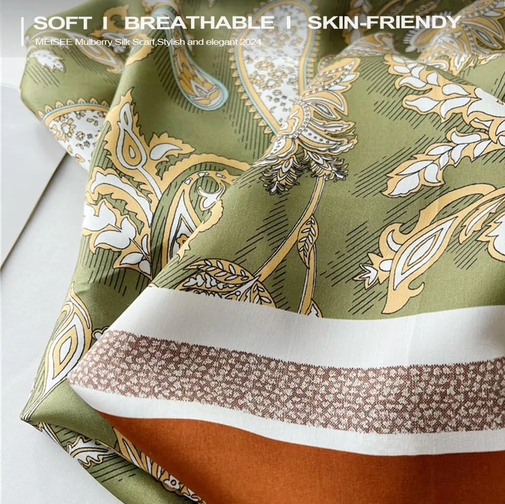 MEISEE 100% Pure Mulberry Silk Scarf 43”*43” Large Square Lightweight Headscarf Women’s Hair Wraps Shawls with Gift Packed