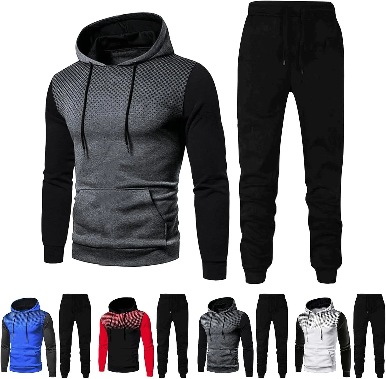 Mens 2 Piece Sweat Suit Leisure Solid Color Sweater Pants Sports Suit Set Mens 2 Piece Hoodie for Men Mens