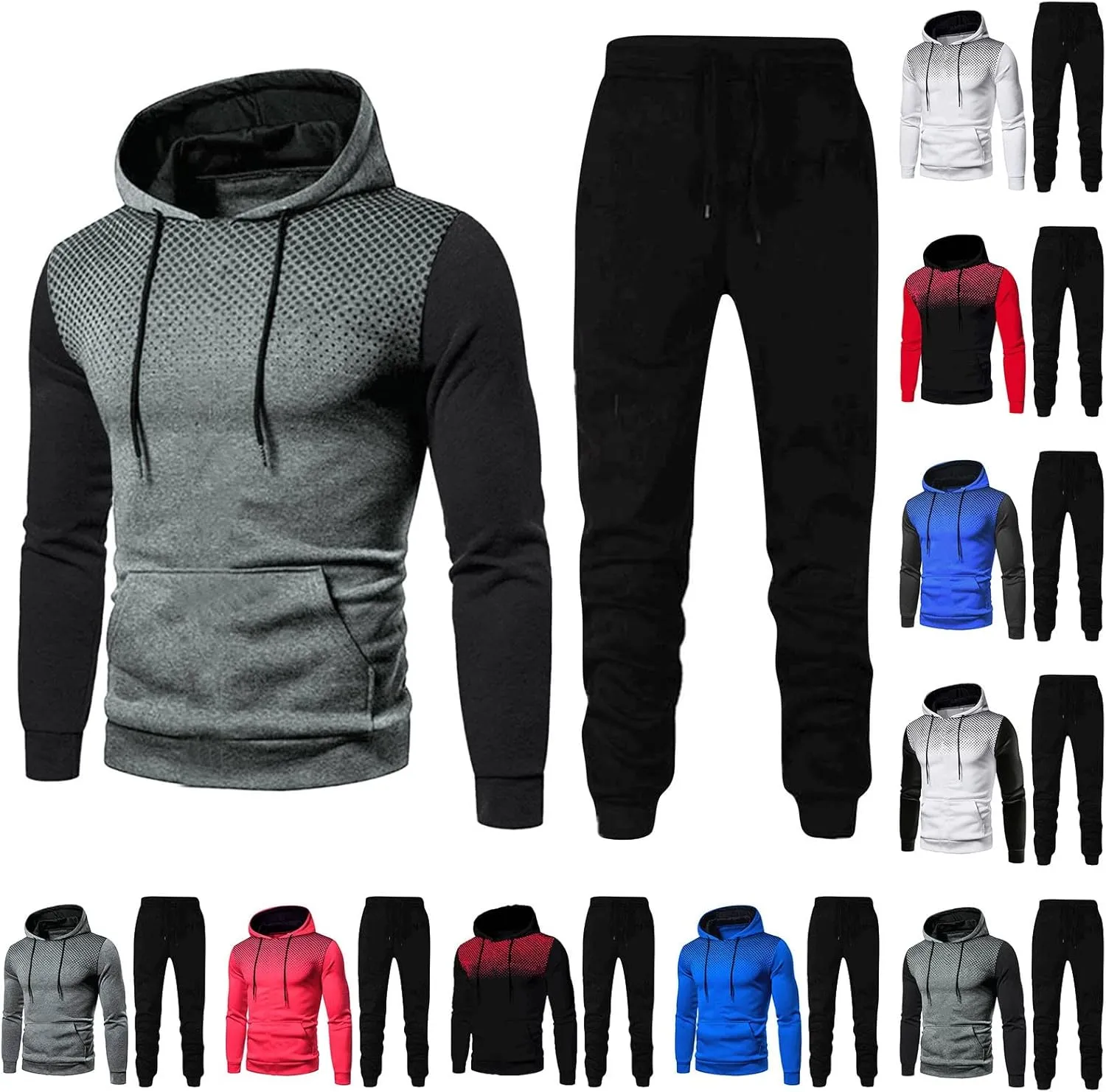 Mens 2 Piece Sweat Suit Leisure Solid Color Sweater Pants Sports Suit Set Mens 2 Piece Hoodie for Men Mens