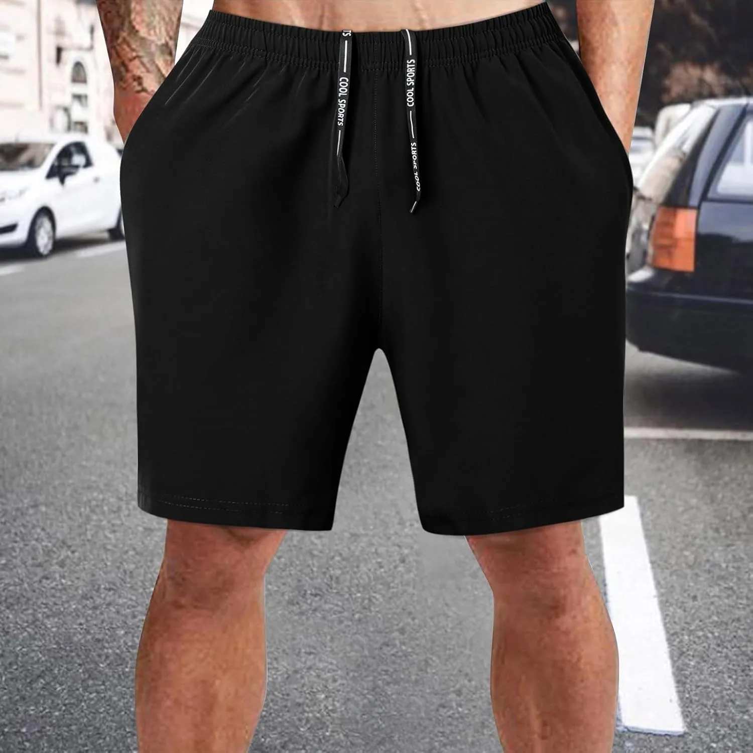 Men's Athletic Shorts Quick Dry Loose Lightweight Solid Activewear Drawstring Running Workout Gym Shorts with Pockets