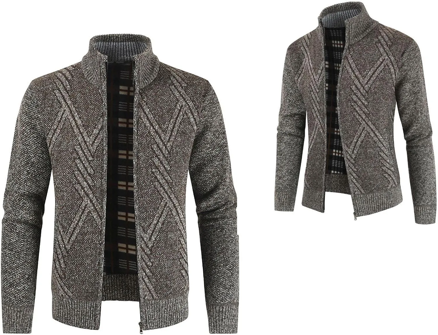 Men's Cardigan Sweaters Casual Slim Fit Full Zip Stand Collar Sweaters Long Sleeve Graphics Knitted Cardigan Coats