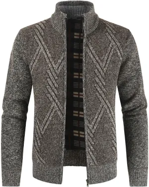 Men's Cardigan Sweaters Casual Slim Fit Full Zip Stand Collar Sweaters Long Sleeve Graphics Knitted Cardigan Coats