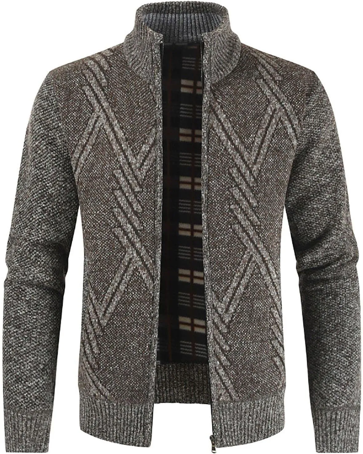 Men's Cardigan Sweaters Casual Slim Fit Full Zip Stand Collar Sweaters Long Sleeve Graphics Knitted Cardigan Coats