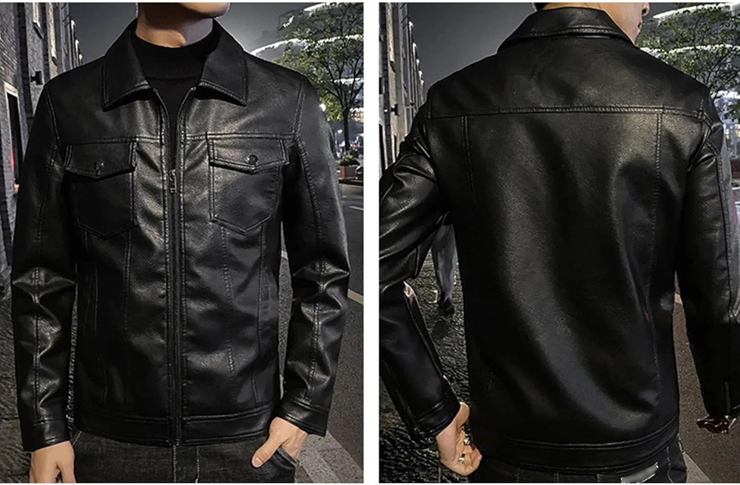 Men'S Casual Leather Jacket Racer Zip Up Moto Jackets Of Men Lapel Cool Biker Jackets