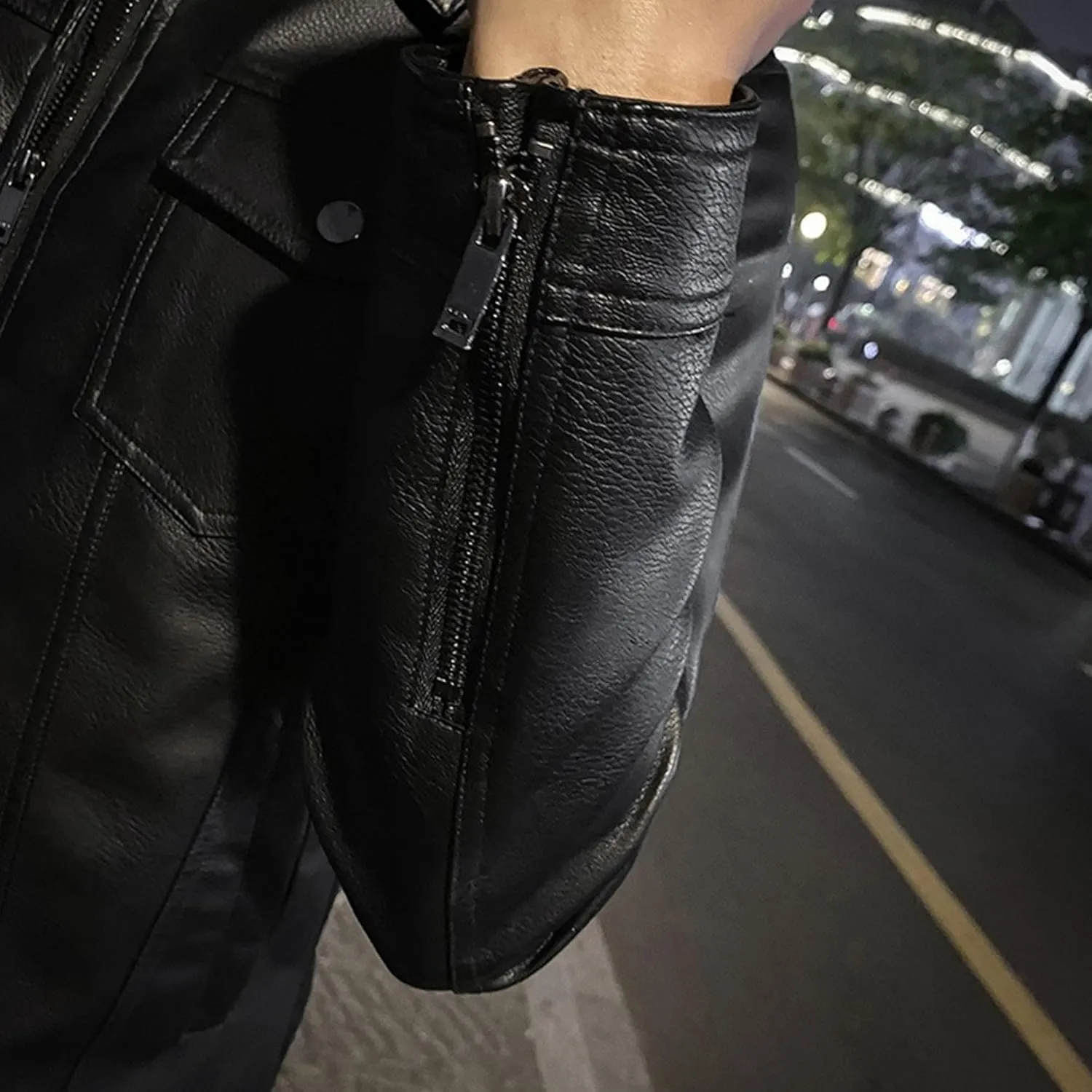 Men'S Casual Leather Jacket Racer Zip Up Moto Jackets Of Men Lapel Cool Biker Jackets