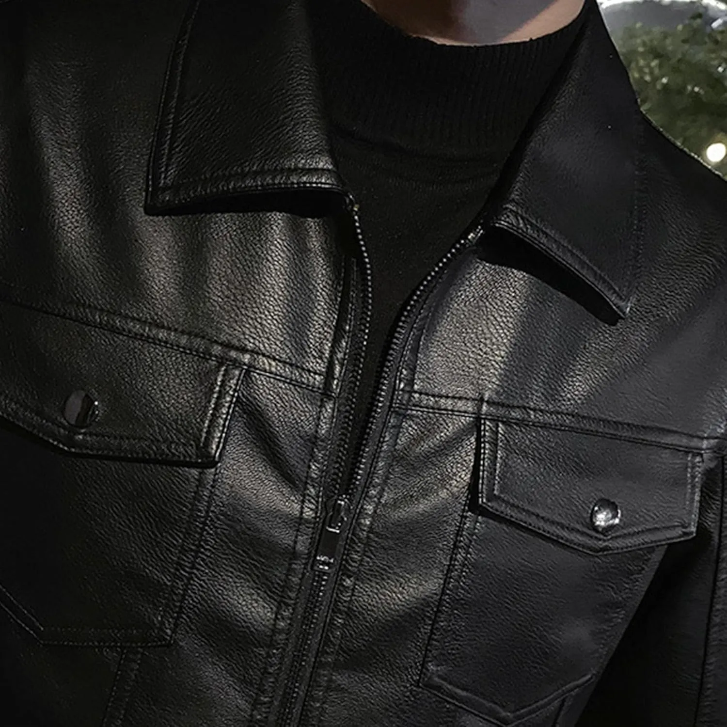 Men'S Casual Leather Jacket Racer Zip Up Moto Jackets Of Men Lapel Cool Biker Jackets