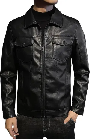 Men'S Casual Leather Jacket Racer Zip Up Moto Jackets Of Men Lapel Cool Biker Jackets