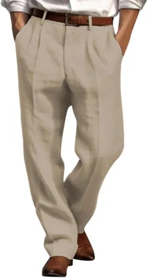 Mens Casual Pants Elastic Waist Lightweight Loose Fit Pleated Slacks Summer Beach Yoga Trousers, Tactical Pants for Men