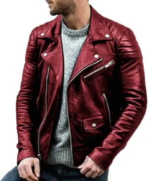 Men's Causal Leather Jackets Lapel Faux Leather Rocker Jackets Men's Zipper Moto Biker PU Leather Coat