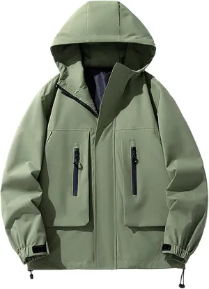 Mens Coats and Jackets, Winter Warm Water Resistant Rain Coat Adjustable Mountain Snow Coat Hooded Sweatshirt