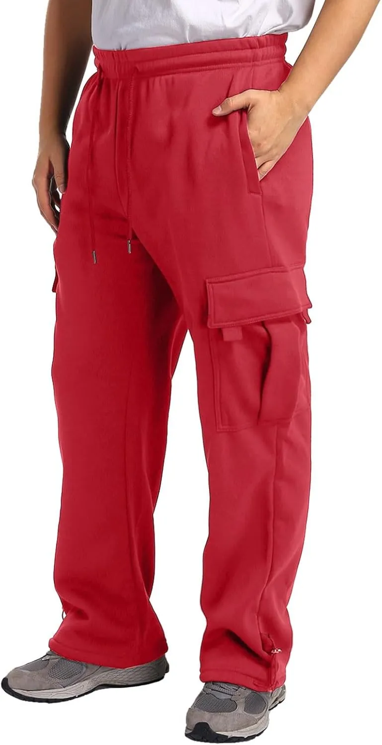Men's Jogger Cargo Pants, Elastic Waist Drawstring Straight Leg Sweatpants, Lightweight Casual Trousers with Pockets