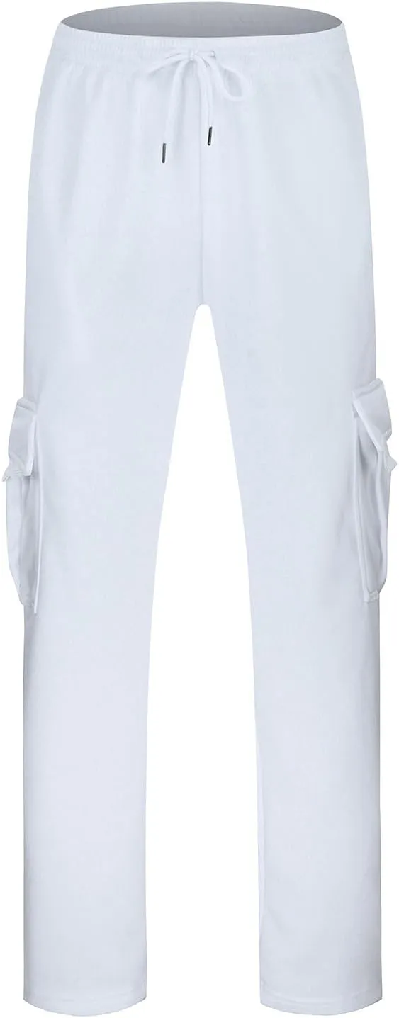 Men's Jogger Cargo Pants, Elastic Waist Drawstring Straight Leg Sweatpants, Lightweight Casual Trousers with Pockets
