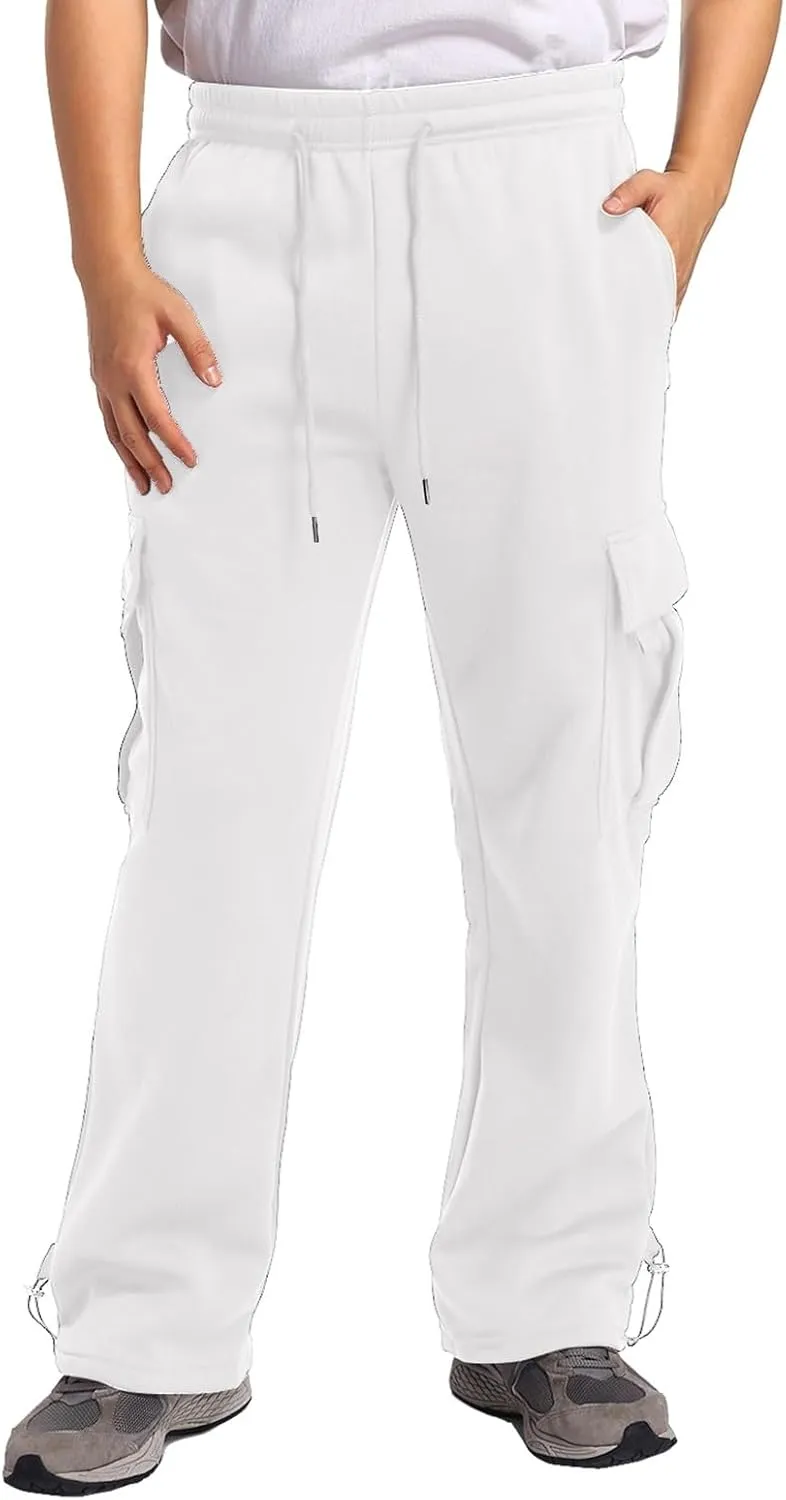 Men's Jogger Cargo Pants, Elastic Waist Drawstring Straight Leg Sweatpants, Lightweight Casual Trousers with Pockets