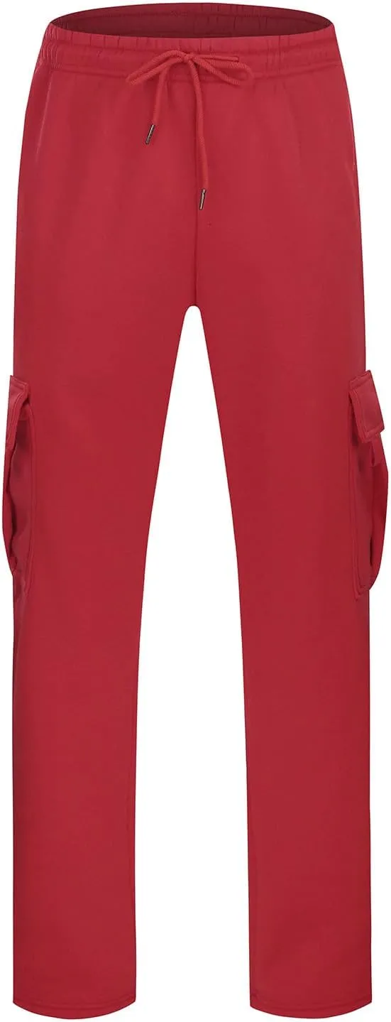 Men's Jogger Cargo Pants, Elastic Waist Drawstring Straight Leg Sweatpants, Lightweight Casual Trousers with Pockets