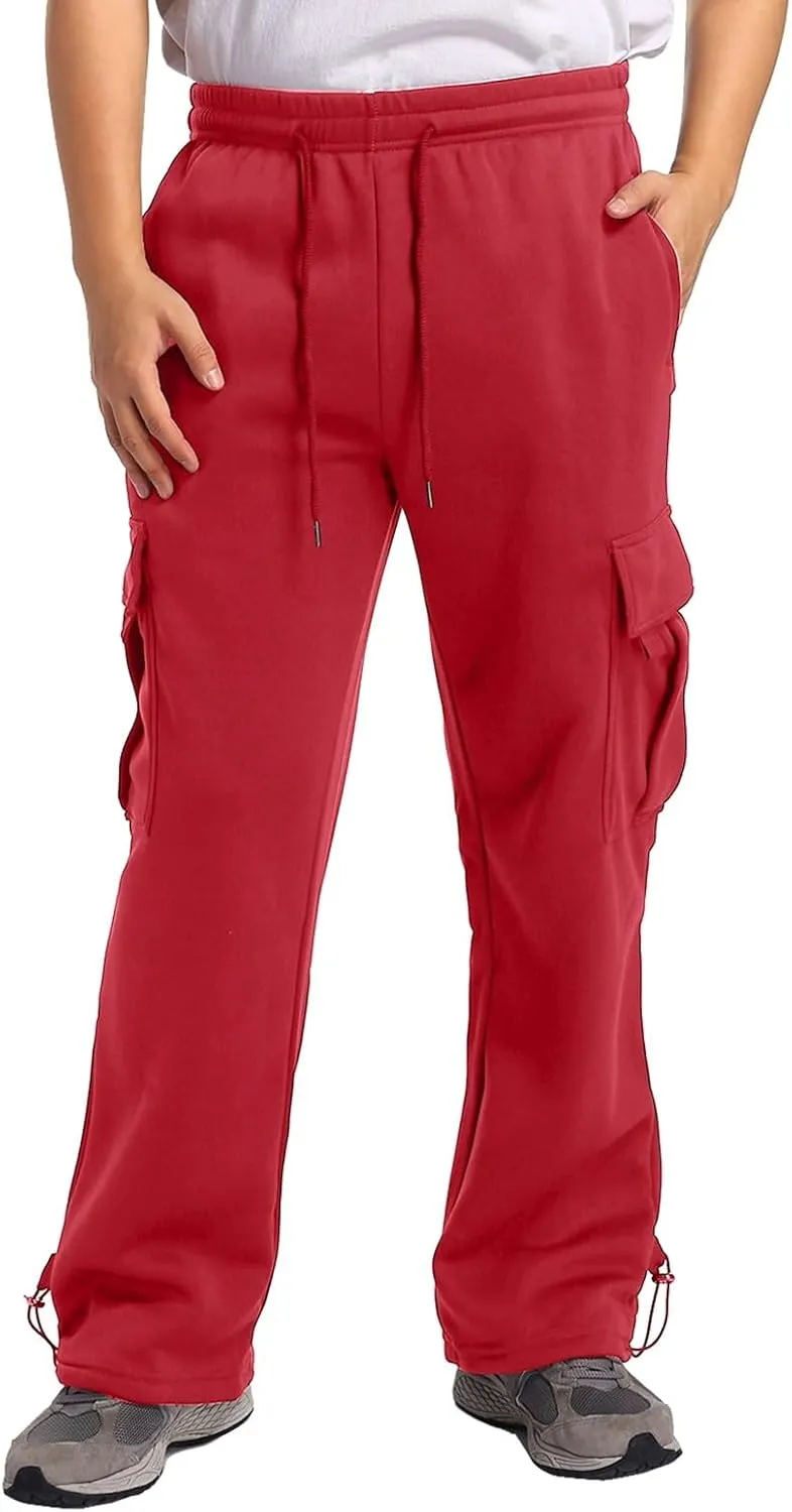 Men's Jogger Cargo Pants, Elastic Waist Drawstring Straight Leg Sweatpants, Lightweight Casual Trousers with Pockets