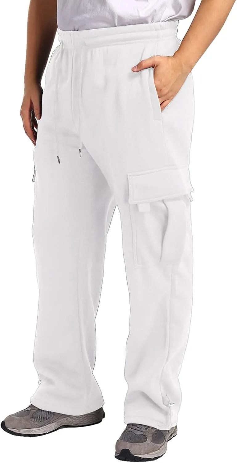 Men's Jogger Cargo Pants, Elastic Waist Drawstring Straight Leg Sweatpants, Lightweight Casual Trousers with Pockets