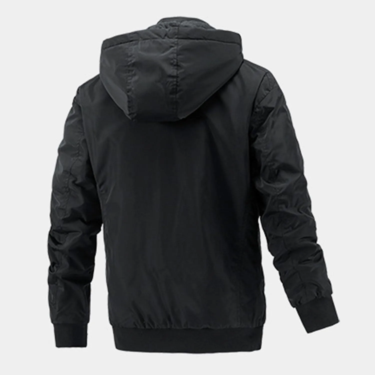 Men's Packable Hooded Bomber Jacket Lightweight Sportwear Zipper Windbreaker Business Casual Cotton Varsity Coat