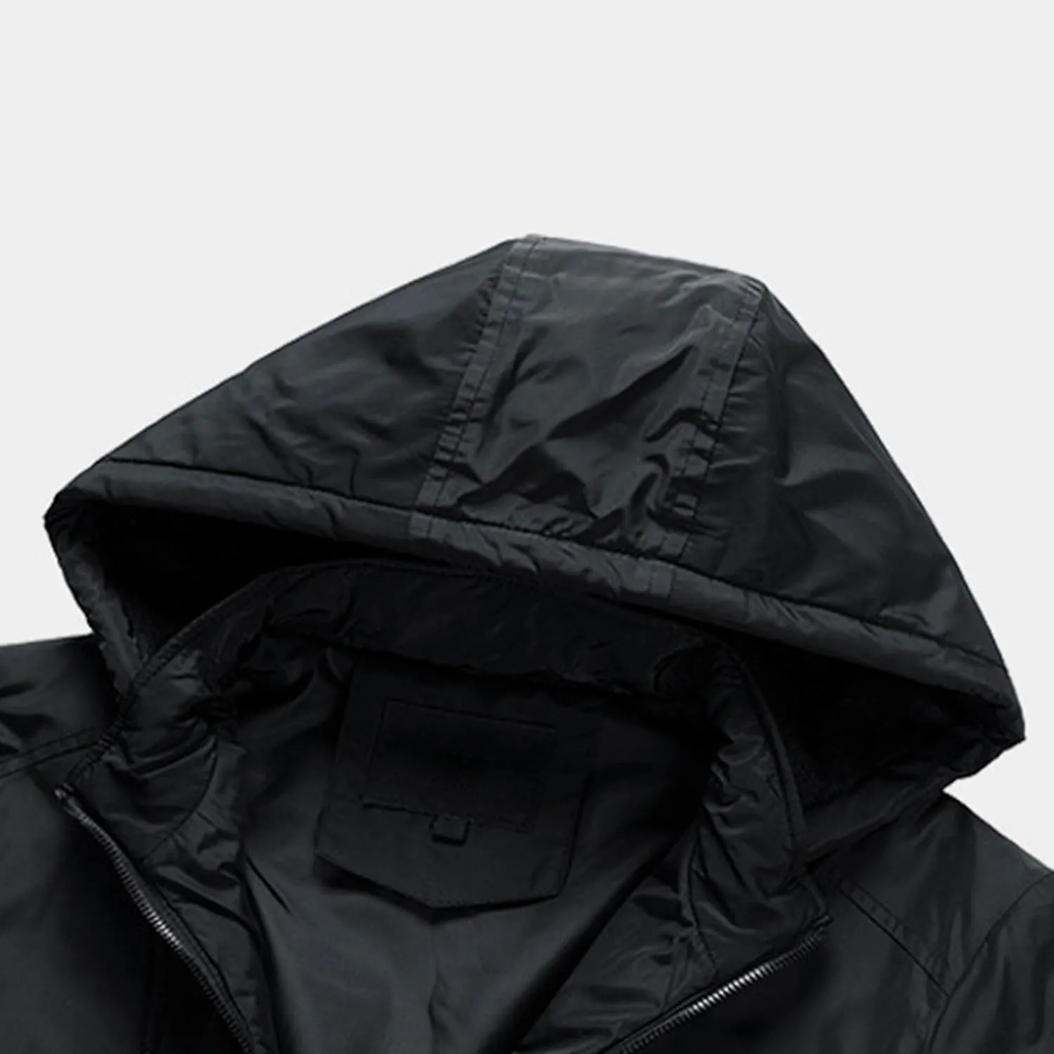 Men's Packable Hooded Bomber Jacket Lightweight Sportwear Zipper Windbreaker Business Casual Cotton Varsity Coat