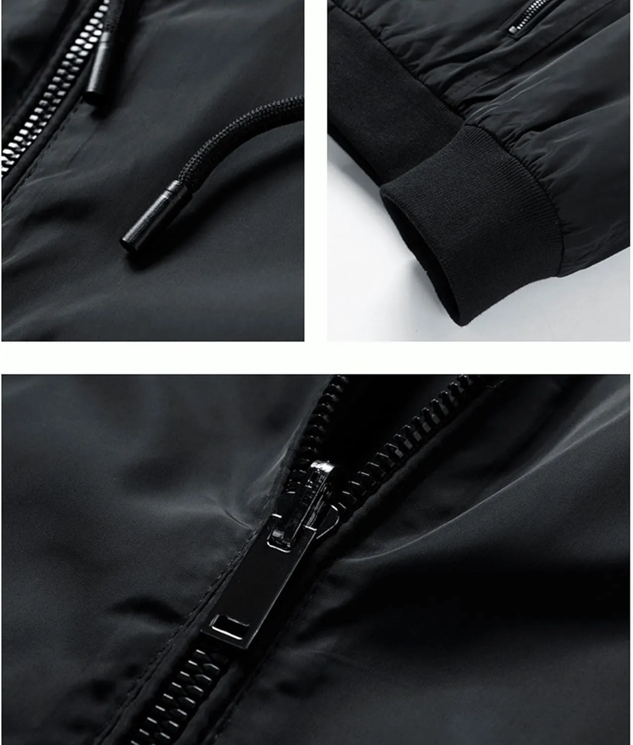 Men's Packable Hooded Bomber Jacket Lightweight Sportwear Zipper Windbreaker Business Casual Cotton Varsity Coat