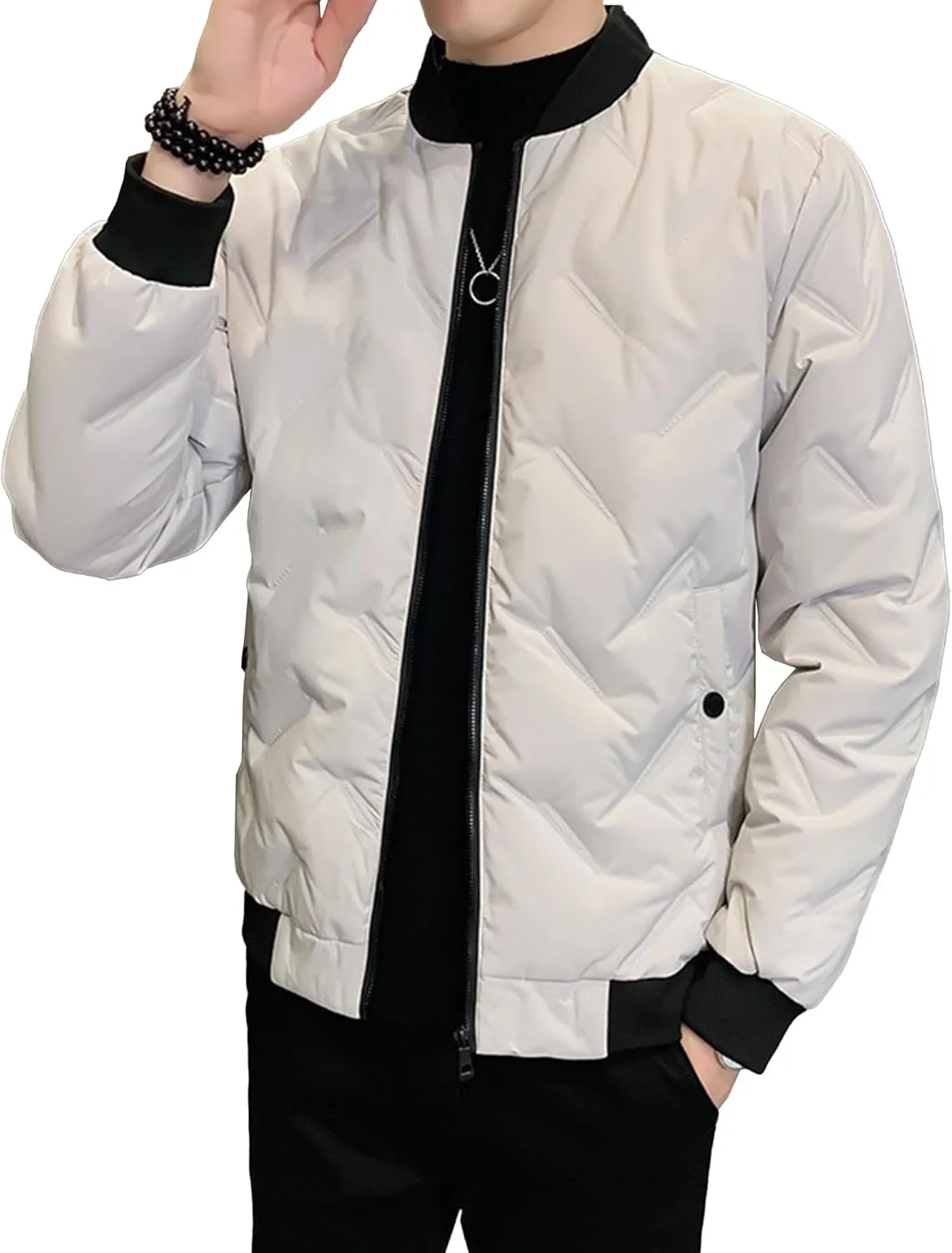 Mens Puffer Quilted Jacket Lightweight Casual Baseball Bomber Jackets Thermal Sportwear Cropped Down Coats