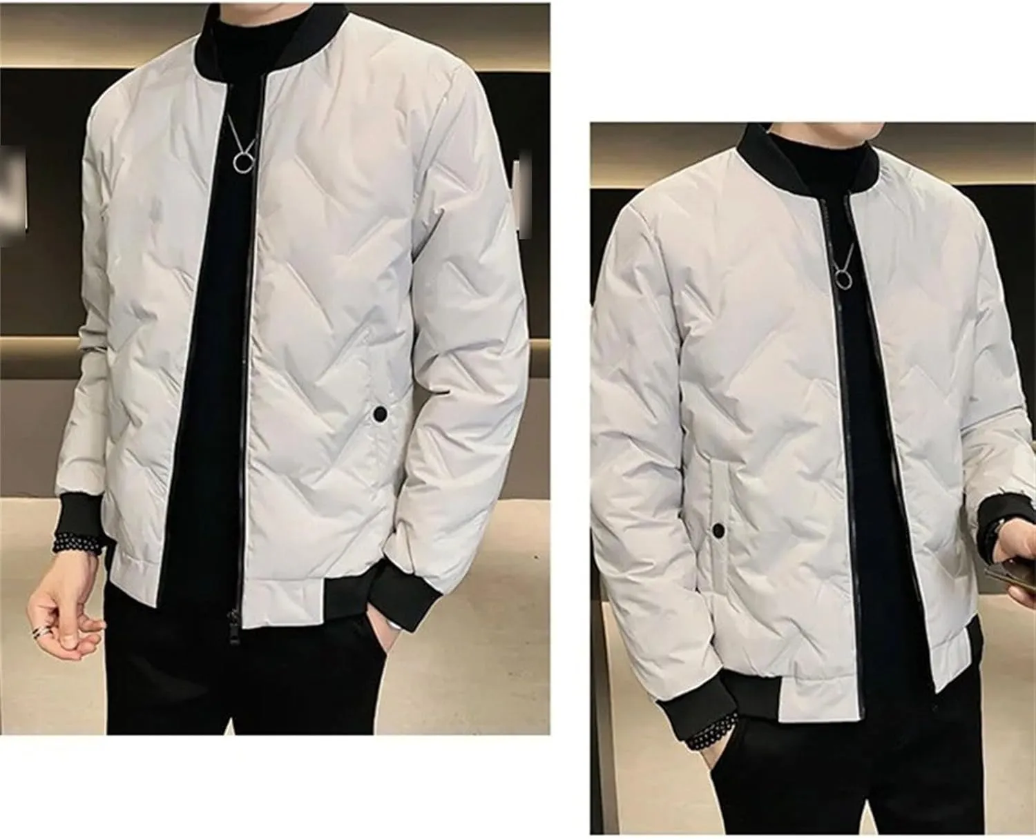 Mens Puffer Quilted Jacket Lightweight Casual Baseball Bomber Jackets Thermal Sportwear Cropped Down Coats