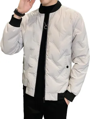 Mens Puffer Quilted Jacket Lightweight Casual Baseball Bomber Jackets Thermal Sportwear Cropped Down Coats