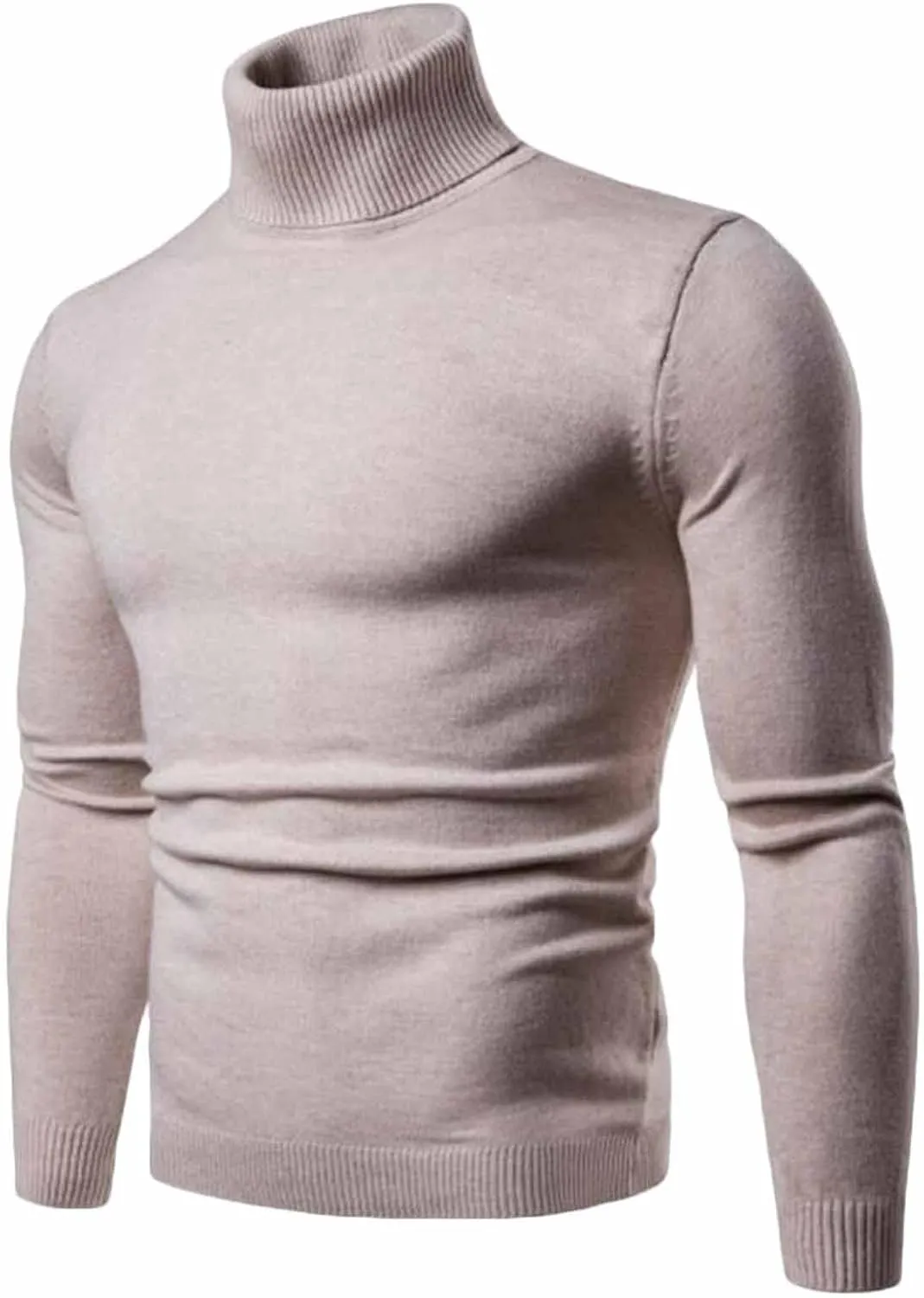 Mens Ribbed Slim Fit Knitted Turtleneck Pullover Sweater Classic Stretch Long Sleeve Basic Casual Solid Jumper Tops