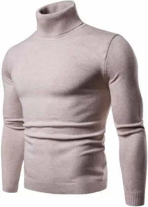 Mens Ribbed Slim Fit Knitted Turtleneck Pullover Sweater Classic Stretch Long Sleeve Basic Casual Solid Jumper Tops