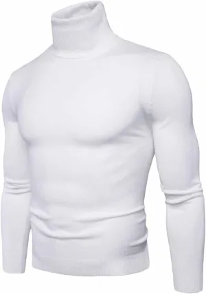 Mens Ribbed Slim Fit Knitted Turtleneck Pullover Sweater Classic Stretch Long Sleeve Basic Casual Solid Jumper Tops