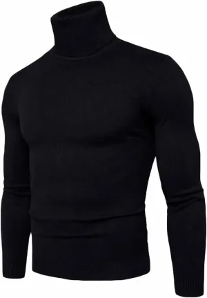 Mens Ribbed Slim Fit Knitted Turtleneck Pullover Sweater Classic Stretch Long Sleeve Basic Casual Solid Jumper Tops