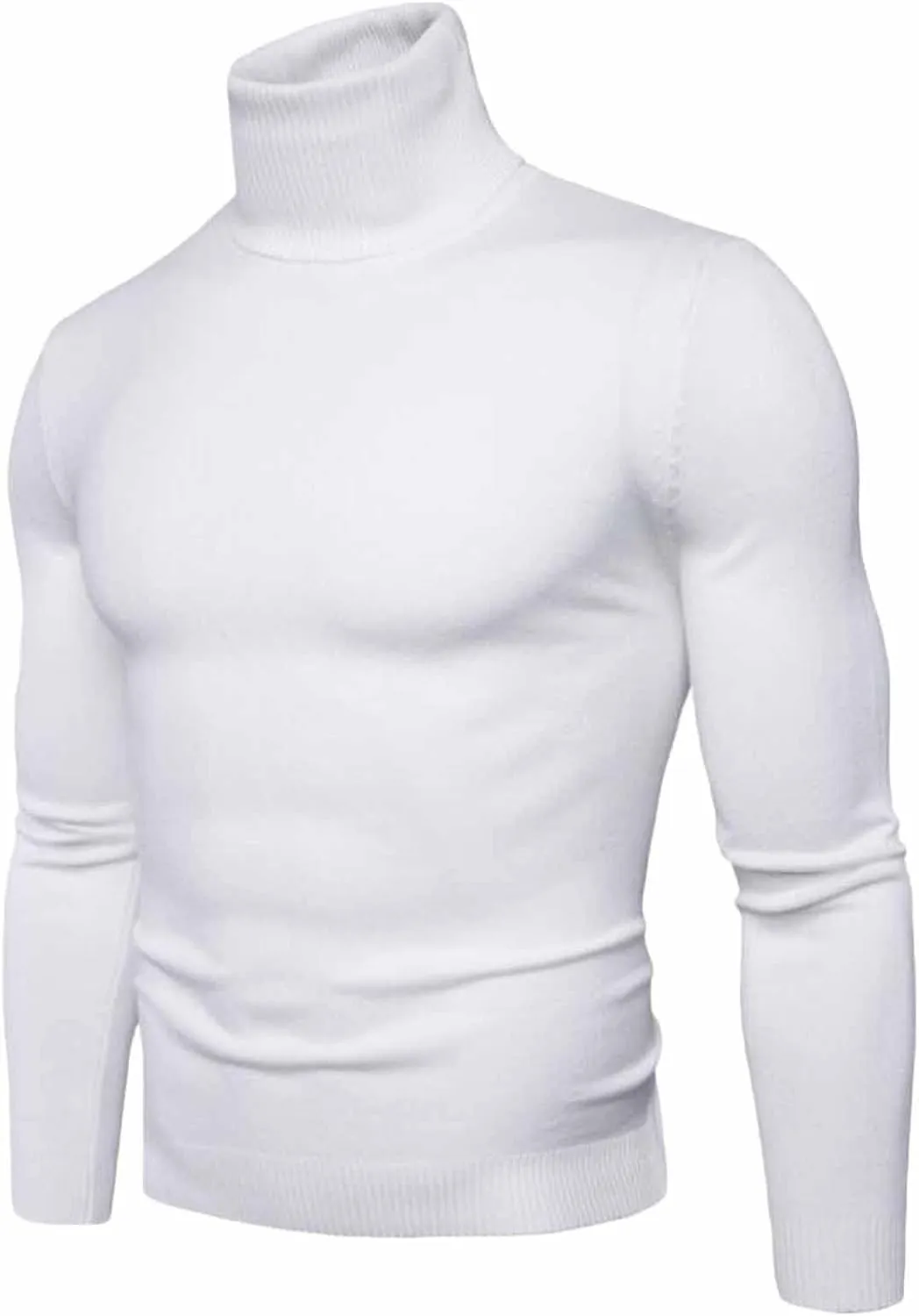 Mens Ribbed Slim Fit Knitted Turtleneck Pullover Sweater Classic Stretch Long Sleeve Basic Casual Solid Jumper Tops