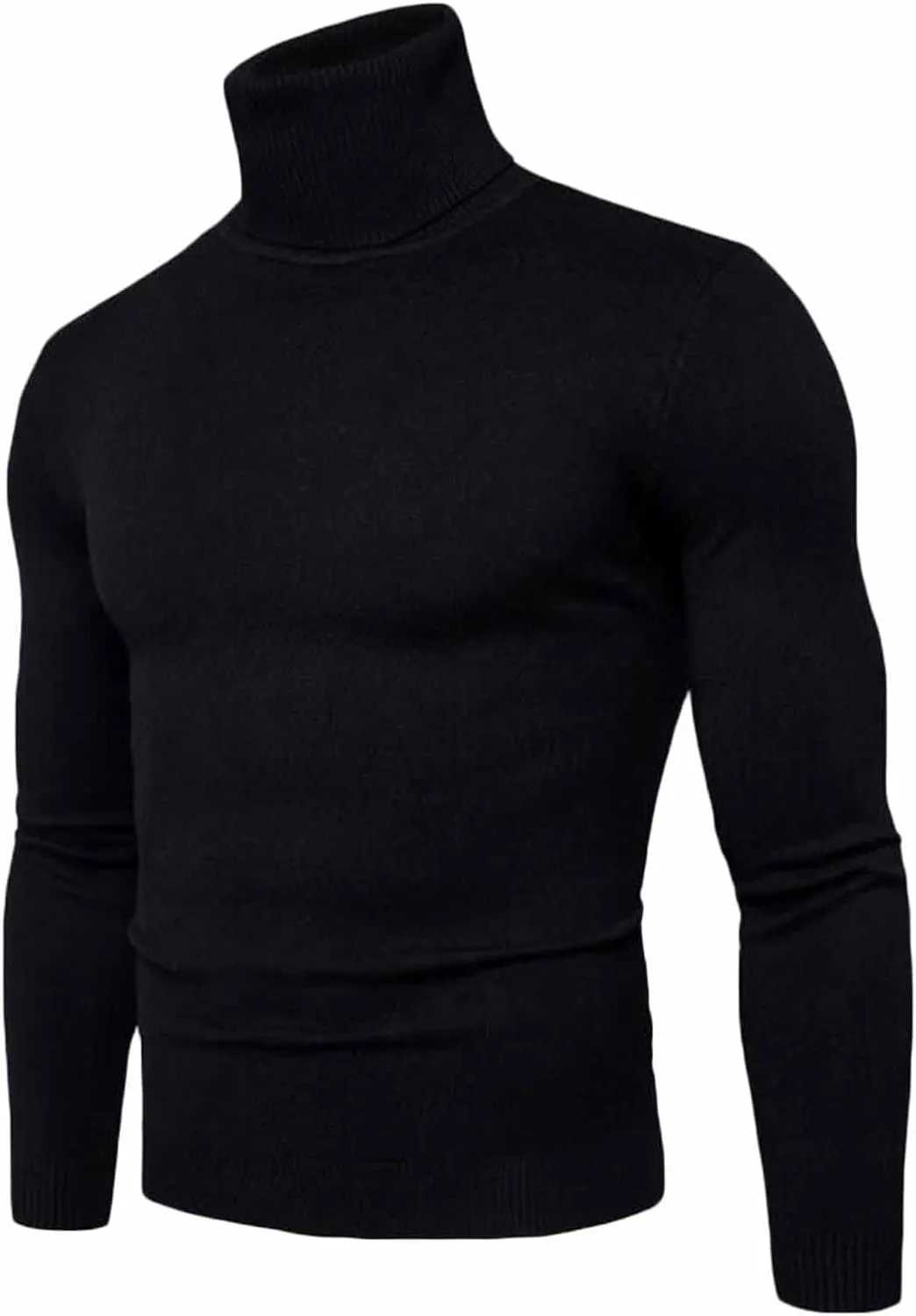 Mens Ribbed Slim Fit Knitted Turtleneck Pullover Sweater Classic Stretch Long Sleeve Basic Casual Solid Jumper Tops